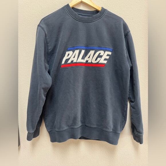 Palace Skateboards Washed Navy Embroidered Logo Crewneck Sweatshirt L - Picture 3 of 10